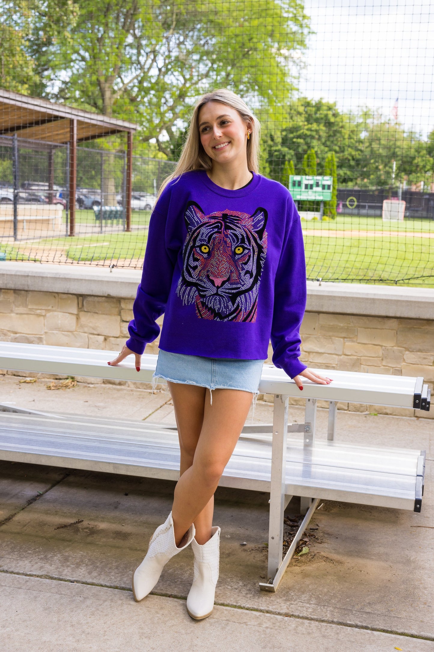 Sweatshirt, Crewneck Purple, Tiger Face