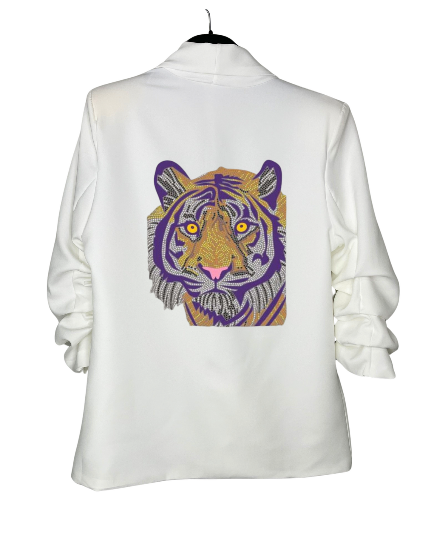 Blazer, Ruched White, Crystal Purple Tiger