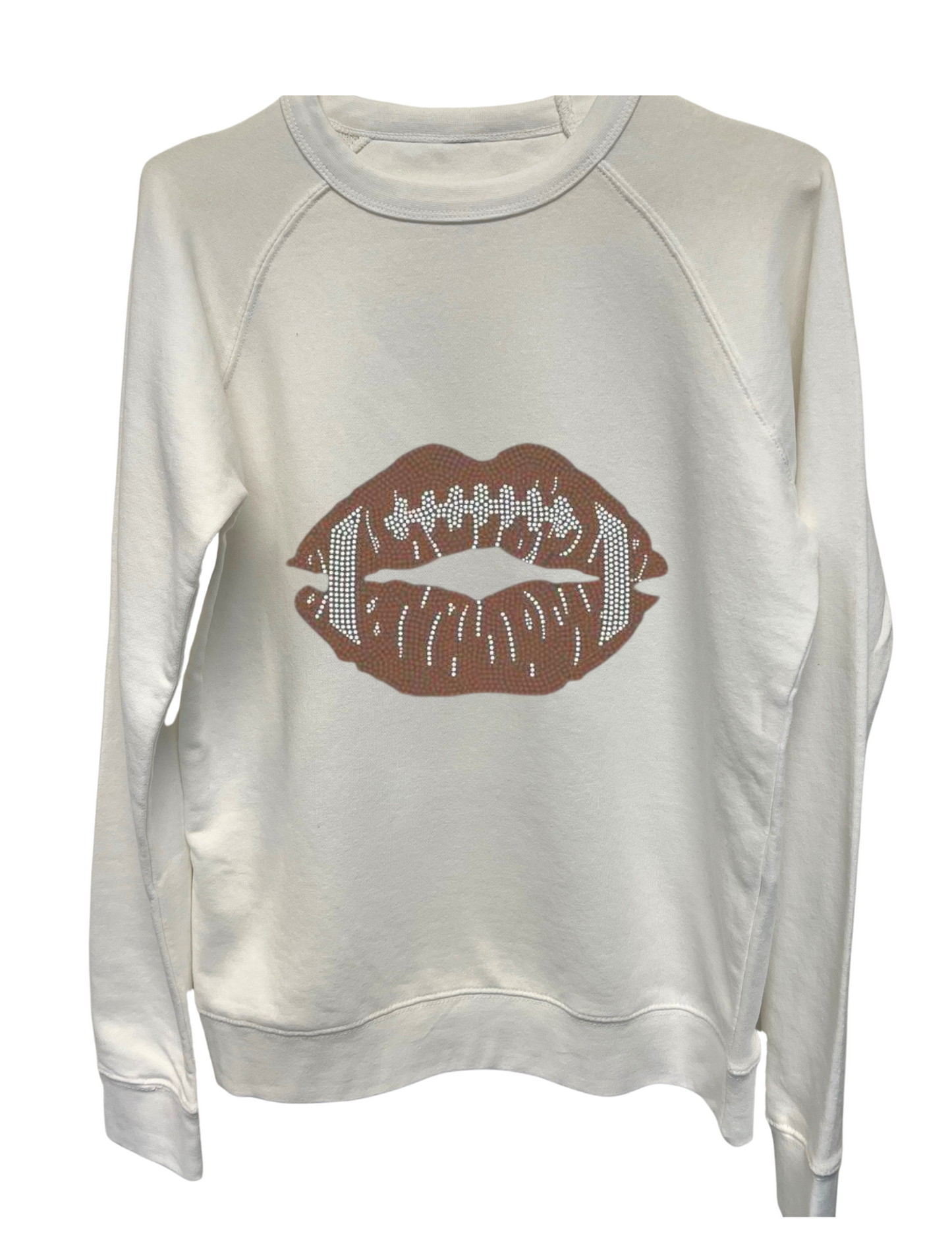 Game Day Crewneck, White, Crystal Basketball Lips