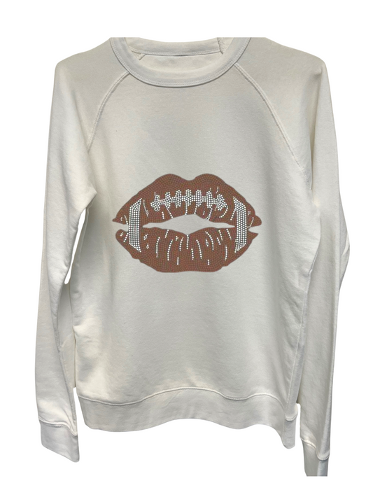 Game Day Sweatshirt, Crewneck White, Crystal Football Lips