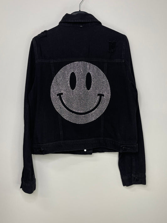 Jacket, Black Denim, Silver Smiley