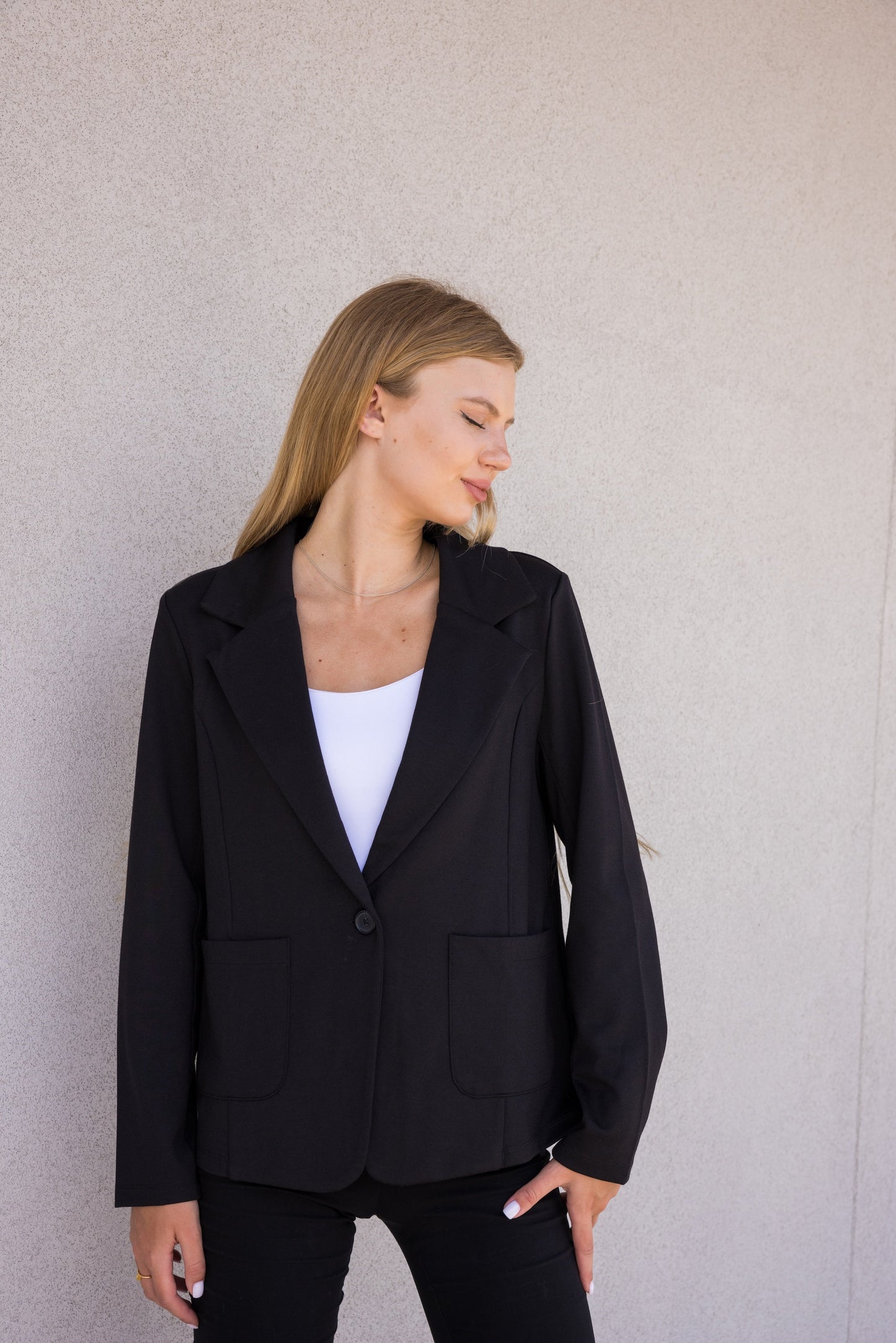 Blazer, Stretch Patch Pocket Black, Metallic Rose