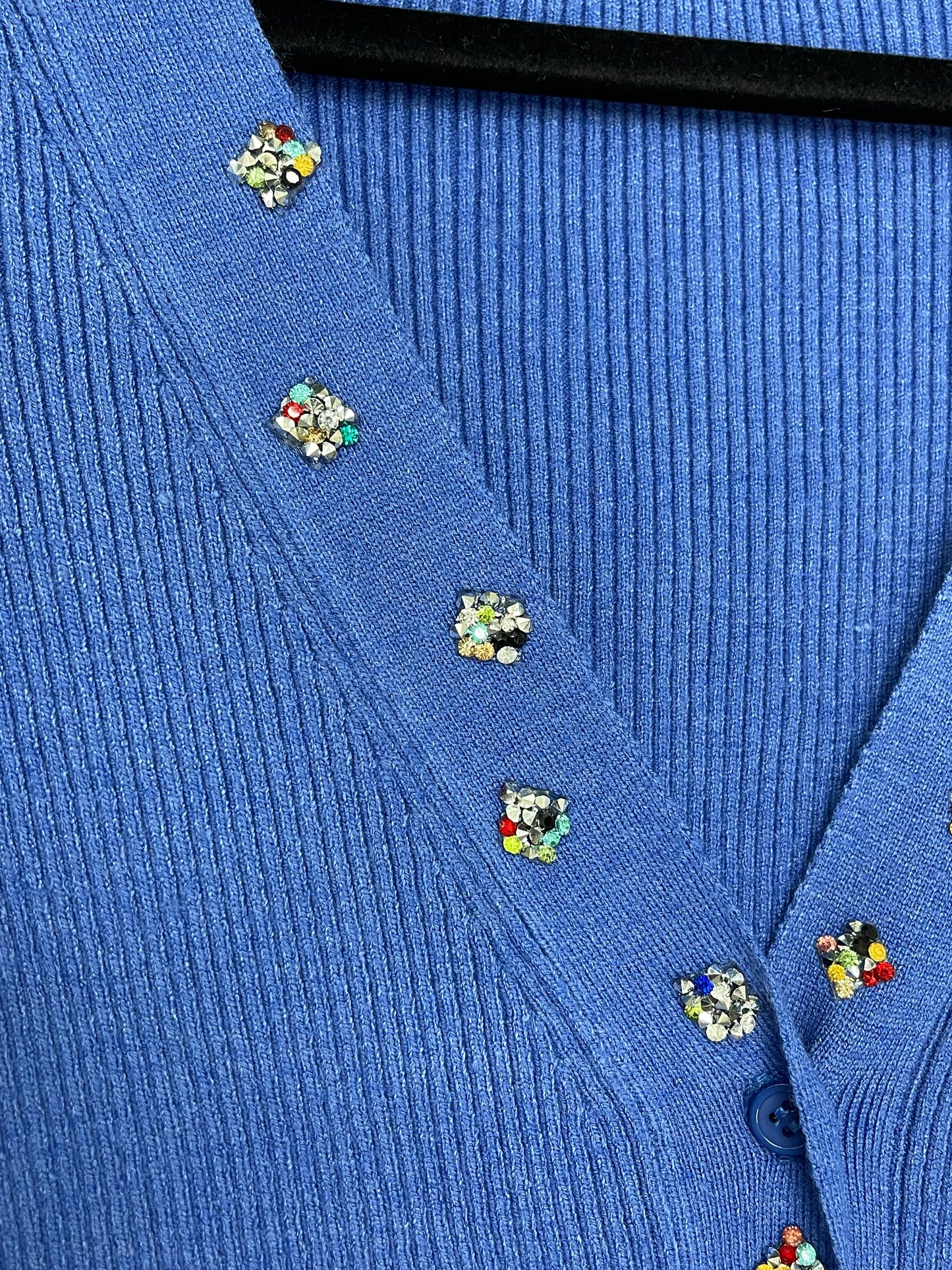 Sweater, Cardigan Puff Blue, Rhinestone Clusters