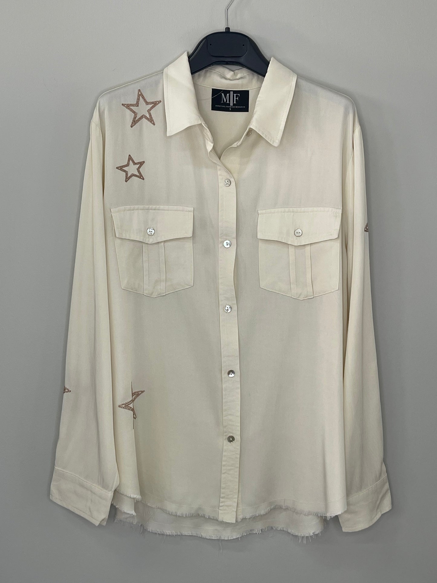 Shirt, Embroidered Star Cream, Gold Queen Bee