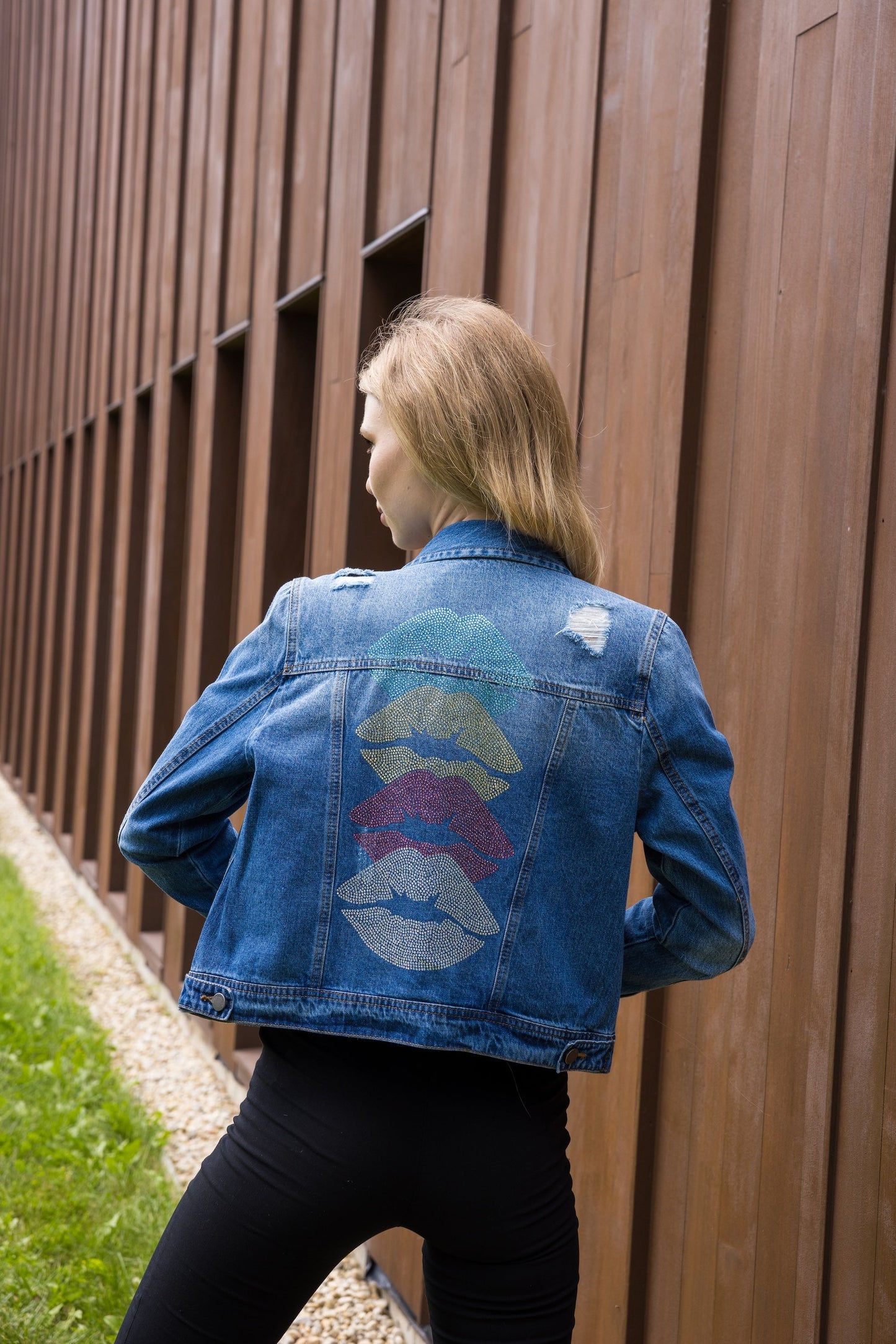 Jacket, Blue Denim, Lips Line Up