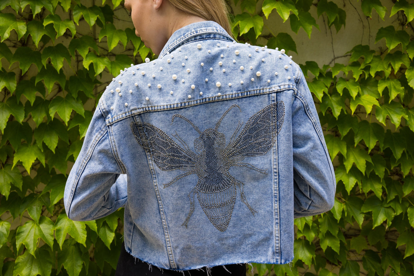 Jacket, Blue Denim, Pearls & Gunmetal Queen Bee