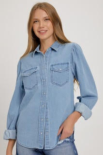 Shirt, Denim Shirred, Circle Bolt