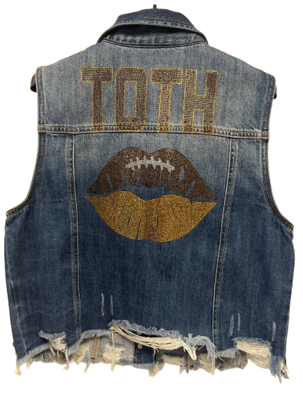 Game Day Vest, Denim, CUSTOM Initial and Lips