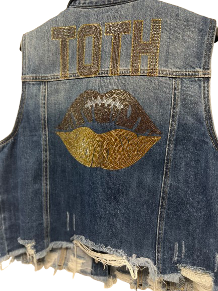 Game Day Vest, Denim, CUSTOM Initial and Lips