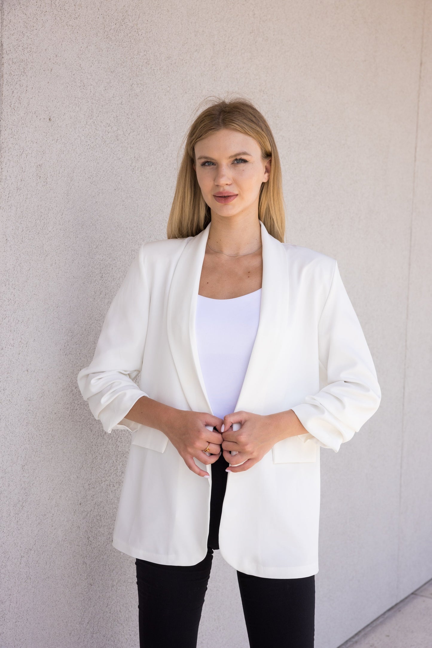 Blazer, Ruched White, Gold Queen Bee