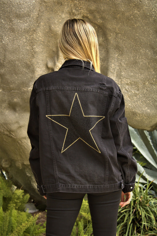 Jacket, Denim, Black Oversized, Black and Gold Star